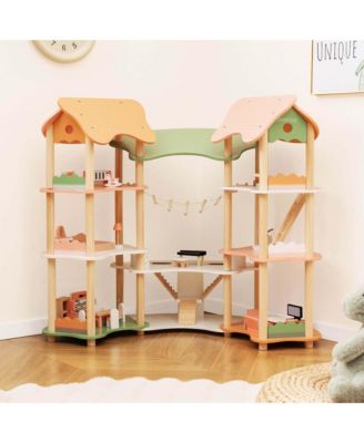 Kids Wooden Dollhouse Aged 3-8 Years Old with 32PCS Realistic Furniture Accessories