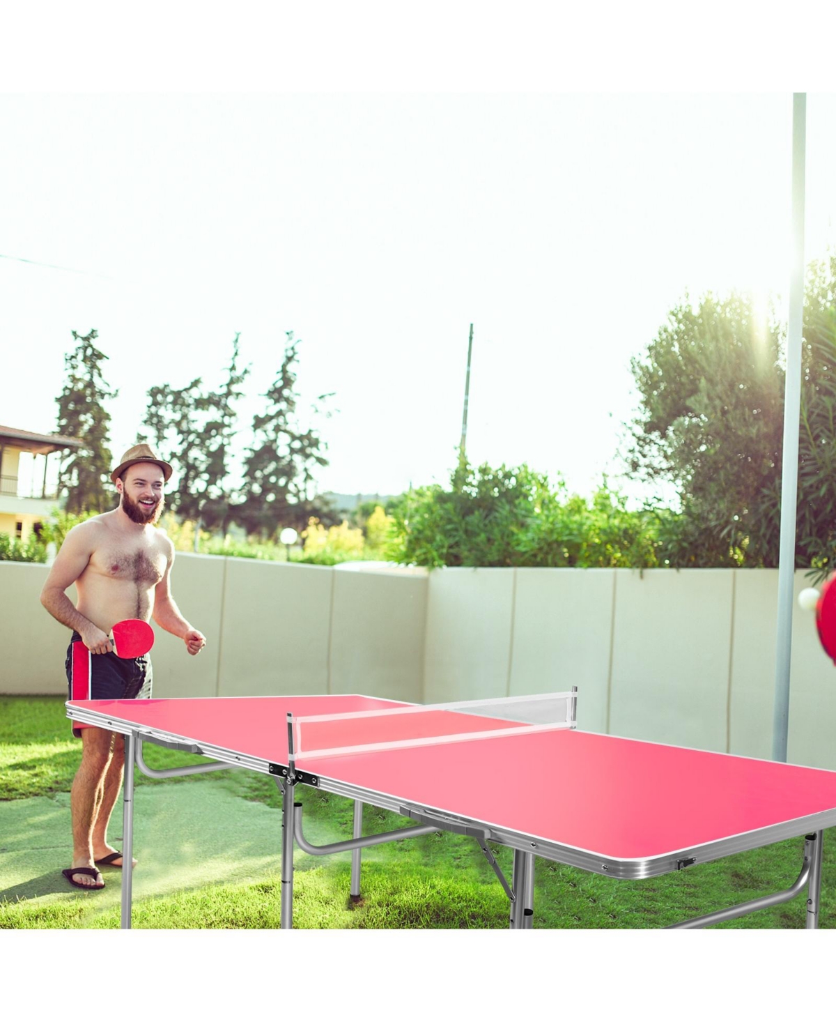 Vebreda Portable Tennis Ping Pong Folding Table with Accessories- Red