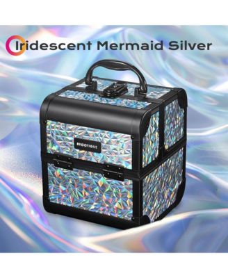 Makeup Train Case Cosmetic Organizer w/ Mirror Mermaid Silver Artist