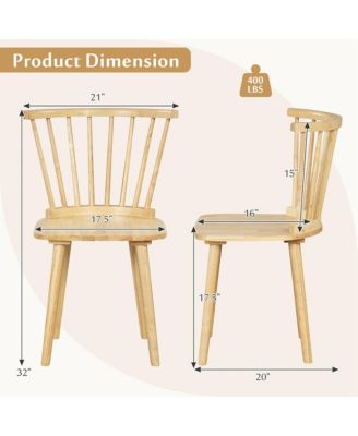 Rubber Wood Windsor Dining Chairs Set of 2 with Spindle Back for Living Room