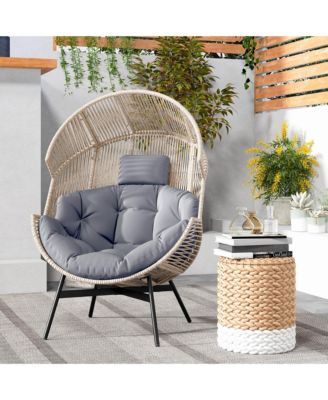 Oversized Egg Style Chair with Cushions & Headrest Heavy-Duty Metal Frame for Yard