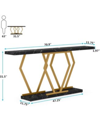 70.9 Inch Extra Long Sofa Table， White and Gold Console Table with Faux Marble Tabletop, Modern Long Entryway Table with Gold Frame