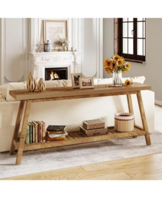 Farmhouse Console Entryway Table: 70.9 Inches All Wood Console Table for Entrance, 2 Tiers Narrow Long Behind Couch Sofa Table, Foyer Entry Table for Hallway, Living Room, Light Brown