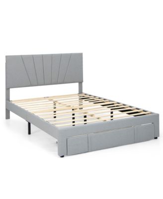 Queen Upholstered Bed Frame Platform Bed with Drawer & Adjustable Headboard Grey