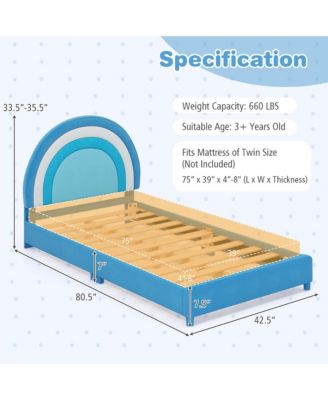 Kids Twin Platform Bed Frame Upholstered Twin Size Bed w/ Wooden Slats Support Blue