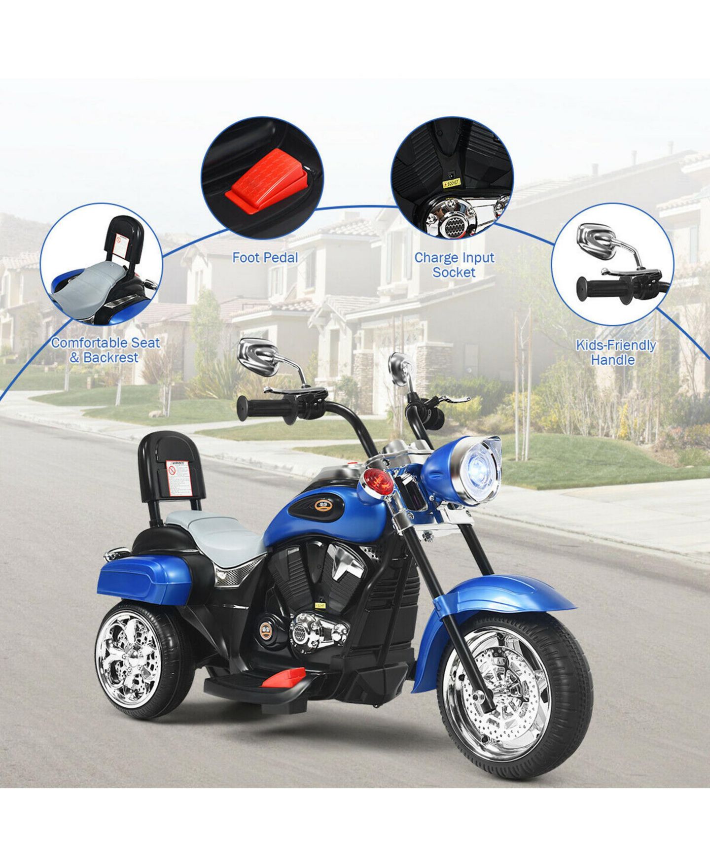 Детская игрушка Gymax 6V Kids Ride On Chopper Motorcycle 3-Wheel Trike, 66 lbs. Capacity, Ages 3-8, цвет: Чёрный, вариант 1 — фото 8
