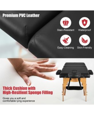 3 Fold Portable Adjustable Massage Table with Carry Case-Black