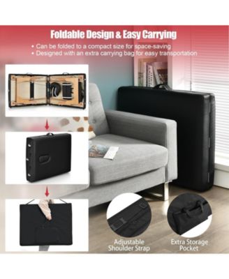 3 Fold Portable Adjustable Massage Table with Carry Case-Black