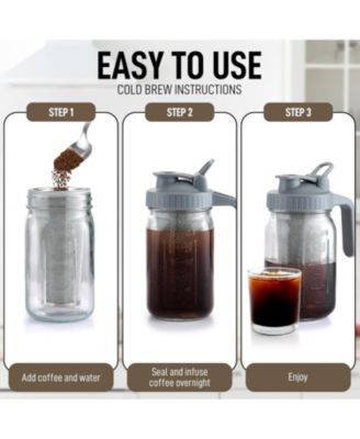 Premium Cold Brew Coffee Maker - 32oz Mason Jar With Leak-Proof Lid & Extra Thick Glass