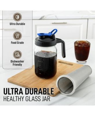 Premium Cold Brew Coffee Maker - 32oz Mason Jar With Leak-Proof Lid & Extra Thick Glass