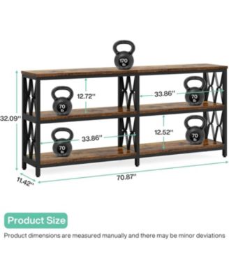 70.9" Industrial Console Table with Storage Shelves, 3-Tier Entryway Sofa Table for Living Room or Hallway