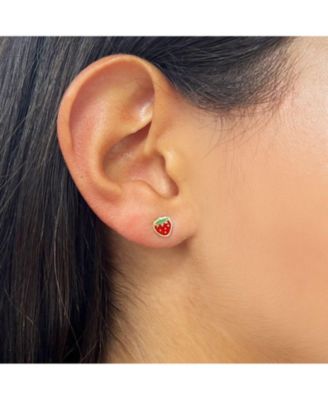 Strawberry Enamel Stud Earrings 14K Gold