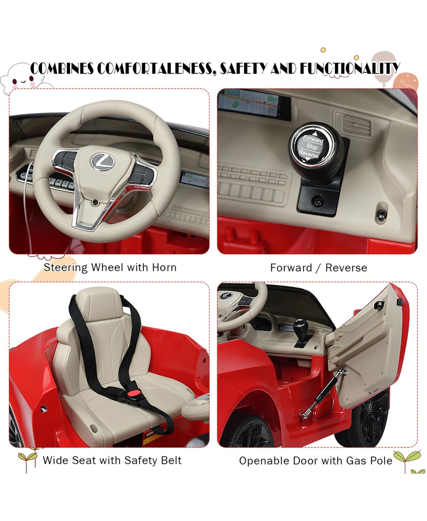 Детская игрушка Gymax Lexus LC500 Remote Control MP3 Kids Ride-On Car, 66 lbs, Ages 3+, цвет: Чёрный, вариант 1 — фото 6