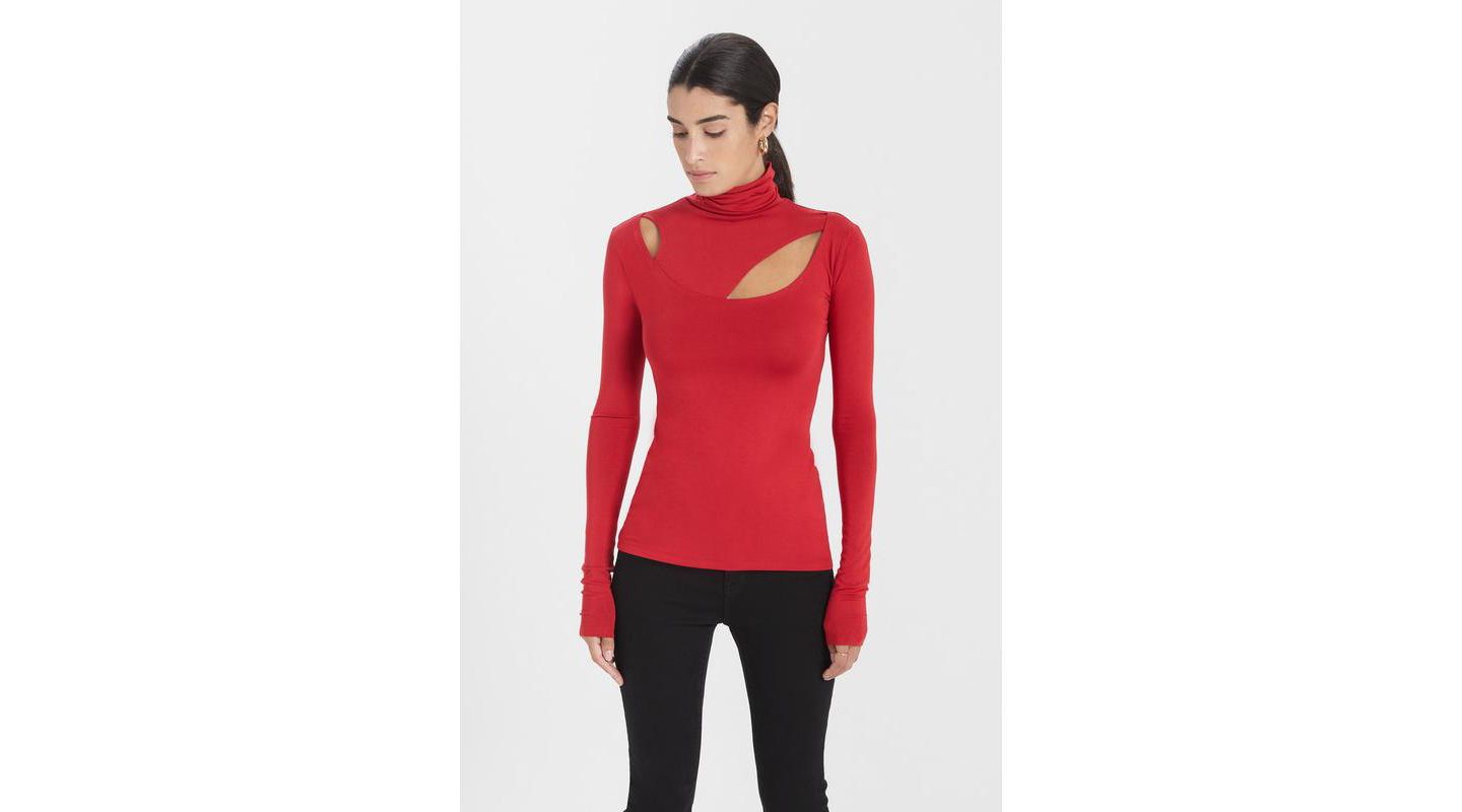 Женский топ Marcella Dahlia Edgy Neckline Long-Sleeve Cutout Fitted Jersey, цвет: Красный — фото 1