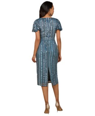Women's Beaded Midi Dress with Flutter Sleeves