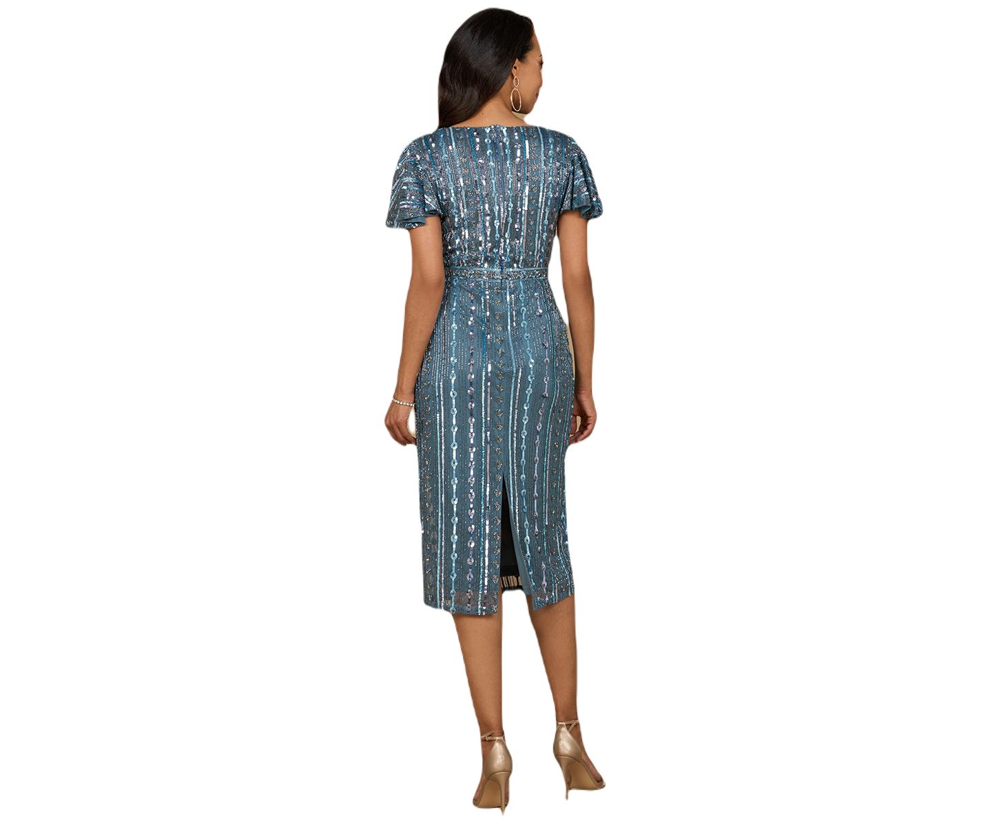 Женское платье Lara Beaded Midi Dress with Flutter Sleeves, цвет: Ягодный — фото 3