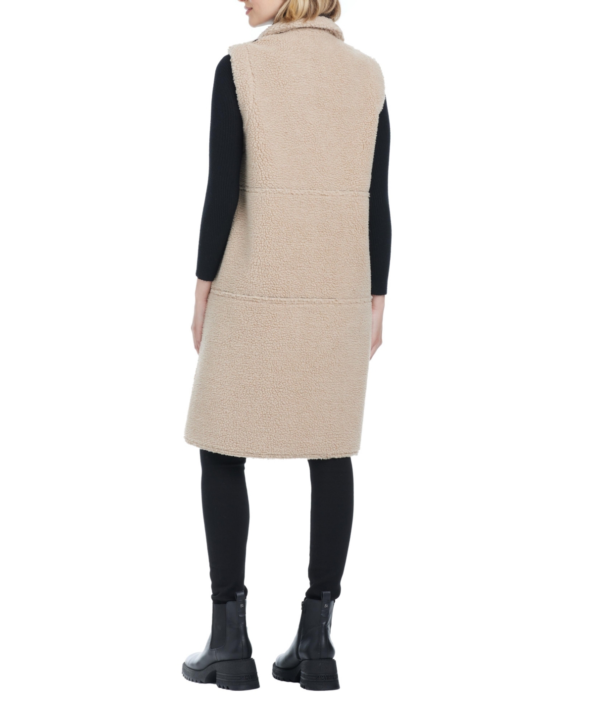 Sanctuary Women's Single-Breasted Long Faux Leather + Faux Sherpa Bonded Vest