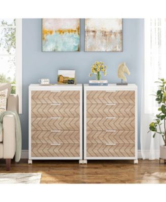 5-Drawer Wood Storage Cabinet with Wheels – Industrial Organizer Cart for Office, Bedroom, Entryway