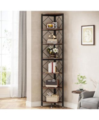 7-Tier Extra Tall Corner Shelf – 78.7" Industrial Slim Bookcase for Small Spaces, Wood Storage Rack for Living Room or Home Office