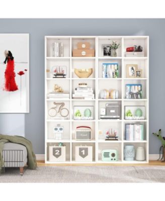 71.65 Inch Tall Narrow Bookcase Bookshelf, White Modern Bookcase with 12 Cube Storage for Home Office, Vertical or Horizontal