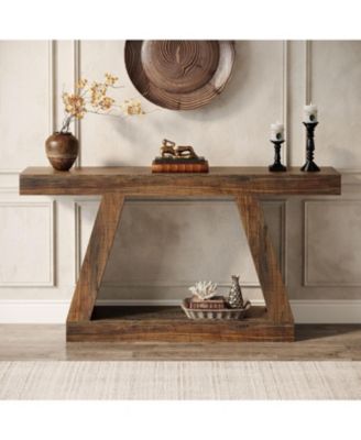 Farmhouse Console Table, 55-Inch Rustic Sofa Table with Storage, Industrial Wooden Entryway Table for Hallway, Living Room