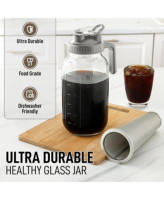 Premium Cold Brew Coffee Maker - 64oz Mason Jar With Leak-Proof Lid & Extra Thick Glass