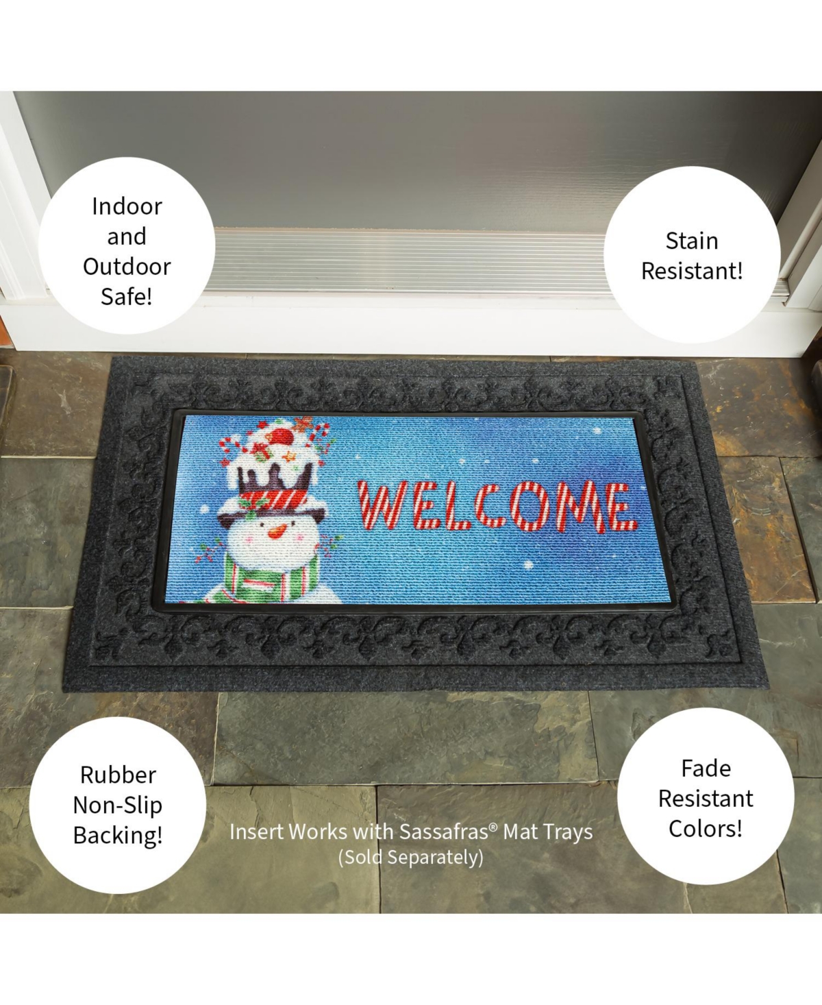 Evergreen Christmas Snowman Sassafras Indoor Outdoor Switch Doormat 1'10