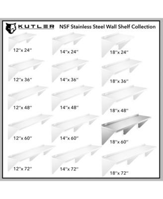 18" x 60" Stainless Steel Shelf, NSF Commercial Wall Mount Shelving w/ Backsplash, Floating Metal Mounted Shelves for Restaurant, Kitchen, Home