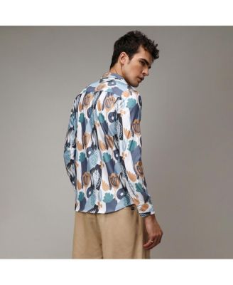 Men's Prussian Blue & Sienna Brown Foliage Strokes Shirt