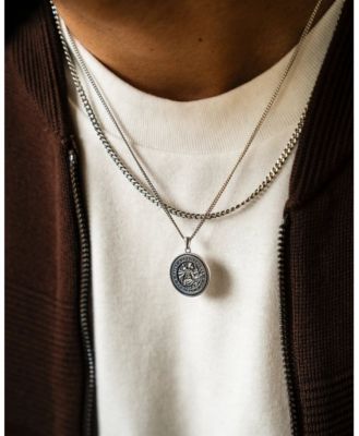 Men's St. Christopher Pendant Sterling Silver, 21" Micro Cuban Chain