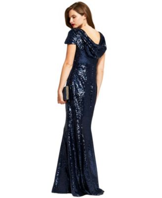 Women's Mermaid Shape Sequin Gown with Cowl Back