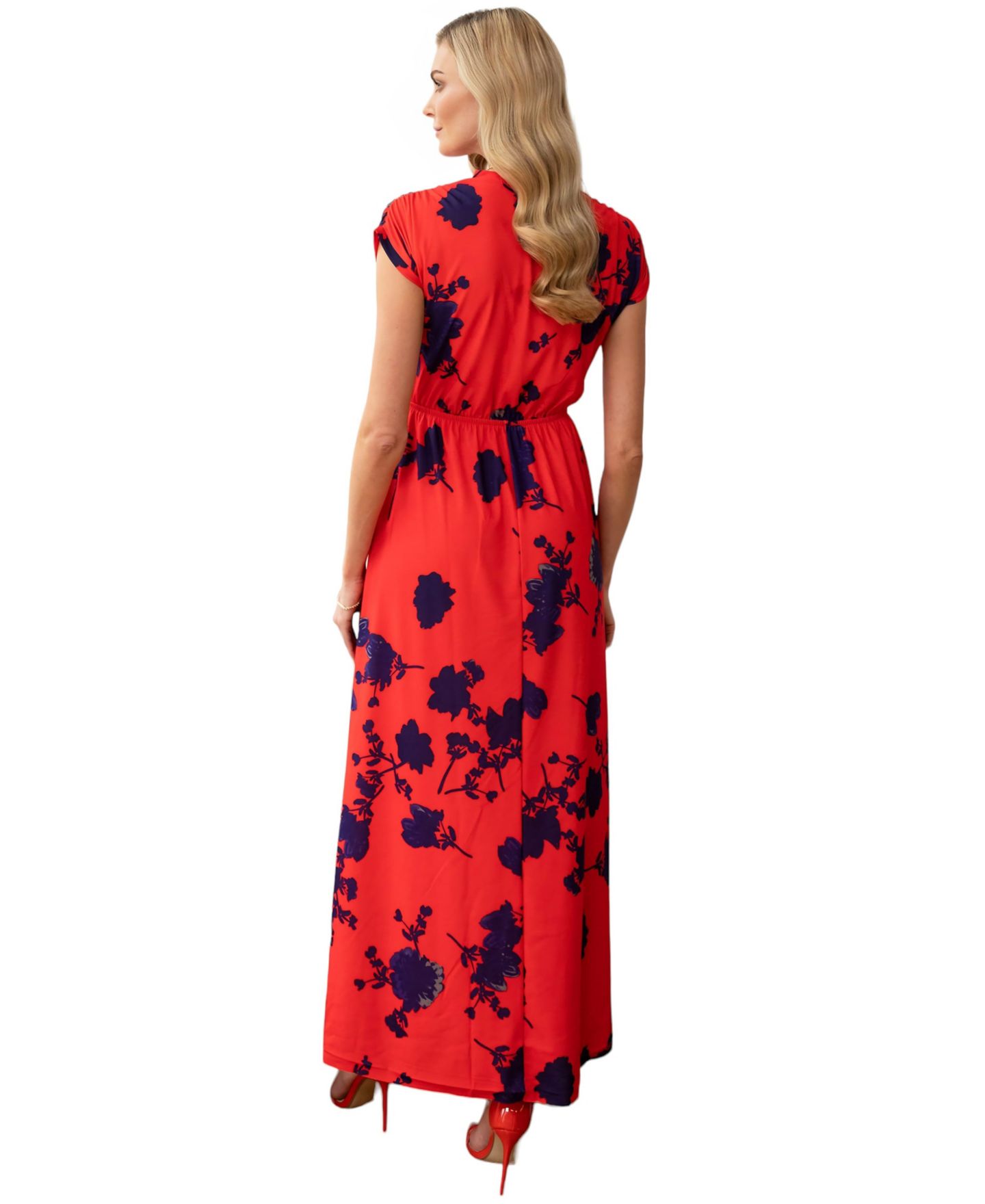 Женское платье Hotsquash London Faux-Wrap Jersey Maxi, цвет: Красный / Синий — фото 3