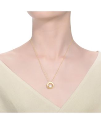 Sterling Silver 14k Gold Plated with Genuine Freshwater Round Pearl Pendant Necklace