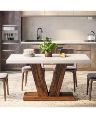 47-Inch Dining Table for 4, Black Kitchen Dinner Table with Heavy Duty Pedestal, Farmhouse Wooden Eating Table for Home, Dining Room, Small Space