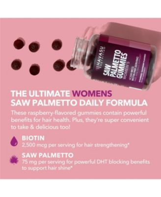 Saw Palmetto for Women + 2500 mcg Biotin Gummies, DHT Blocker & Biotin Gummies for Hair Skin & Nails, Postpartum Hair Growth, 60ct