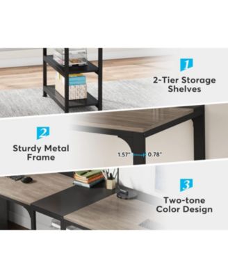 90.55'' 2 Person Desk with Storage Shelves, Double Computer Desk with Spacious Desktop, Extra Long Study Writing Table Workstation for Home Office