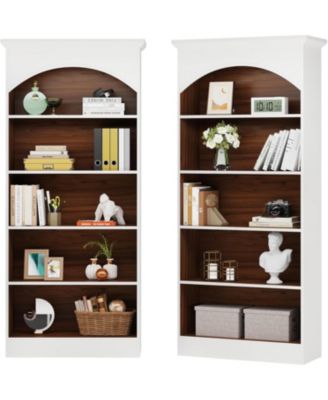 5-Shelf 70.9-Inch Bookcase Set of 2 with Storage Shelves, Vintage Freestanding Library Shelving Unit