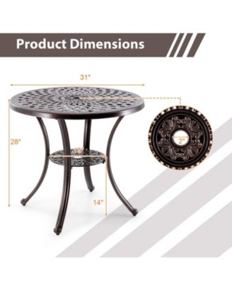 Patio Cast Aluminum Table 31 Inch Diameter Round Table with Umbrella Hole-Copper