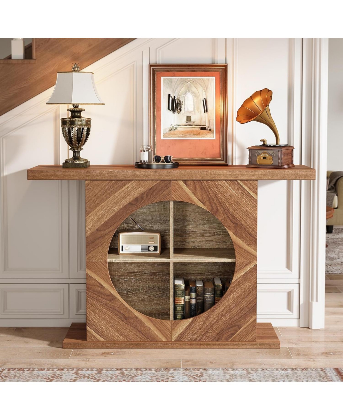 Tribesigns Inches Console Table, Rustic Wood Entryway Table with 4-Cube Storage, Narrow Sofa Table Behind Couch, Foyer Table for Entryway, Living