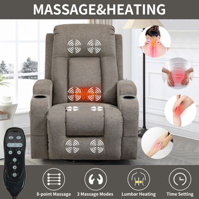  Up to 350 lbs Capacity  Chenille or Faux Leather Power Lift, Massage & Heating, USB Port, Cup Holders Recliner Chair
