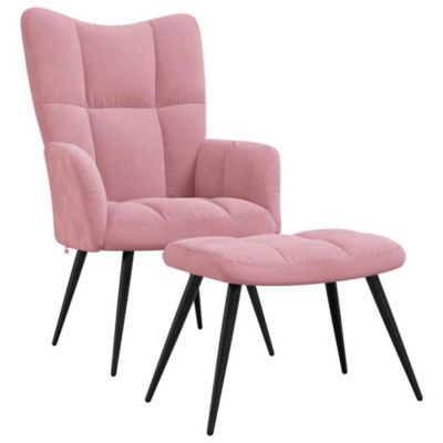 Relaxing Chair with a Stool Pink Velvet