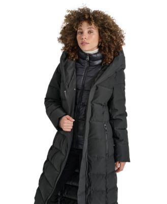 Women's Bibbed Shawl Collar Hooded Puffer Coat