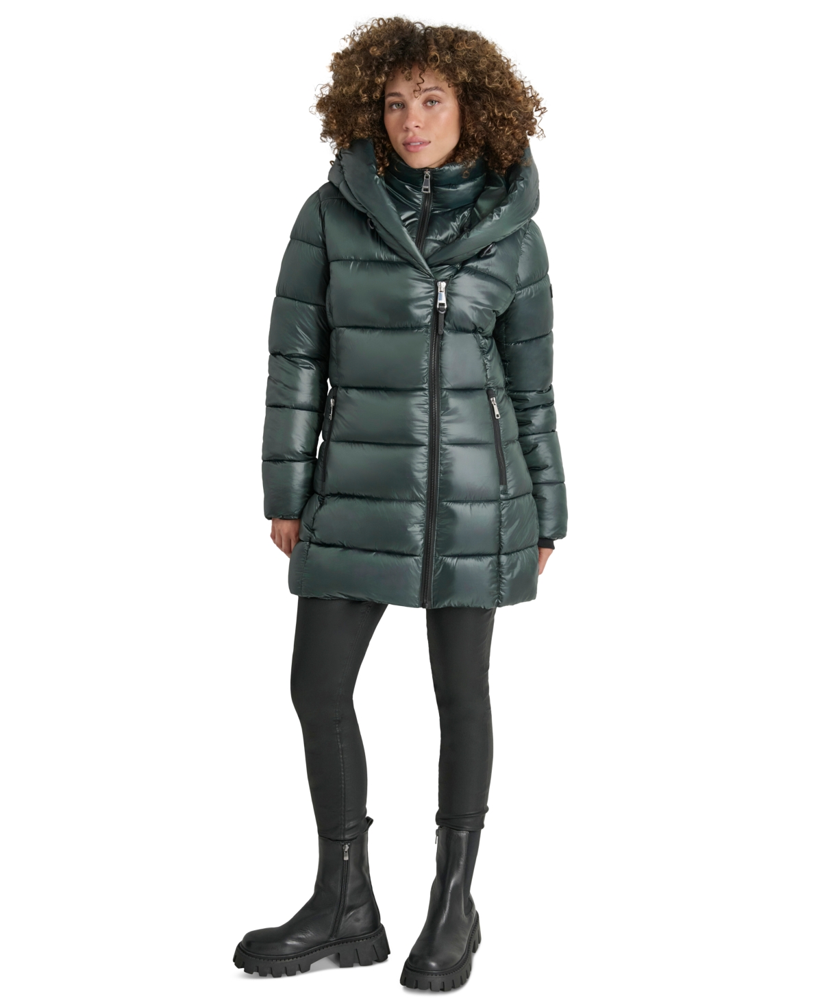 Dkny Women's Bib Puffer Coat In Malachite