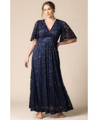 Plus Size Luminous Sequin Lace Evening Gown with Pockets