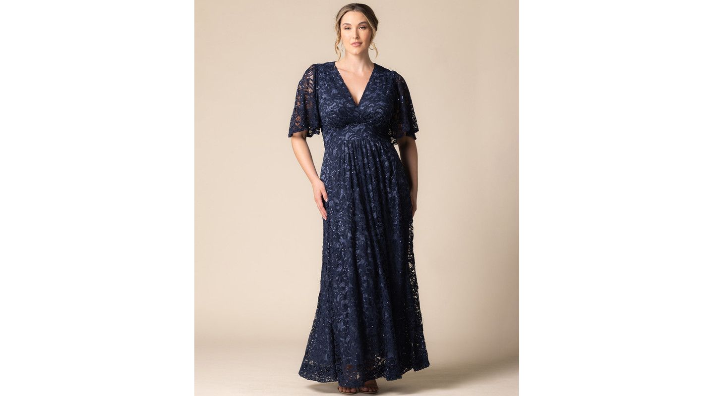 Женское платье Kiyonna Plus Size Luminous Sequin Lace Evening Gown with Pockets, цвет: Тёмно-синий — фото 5