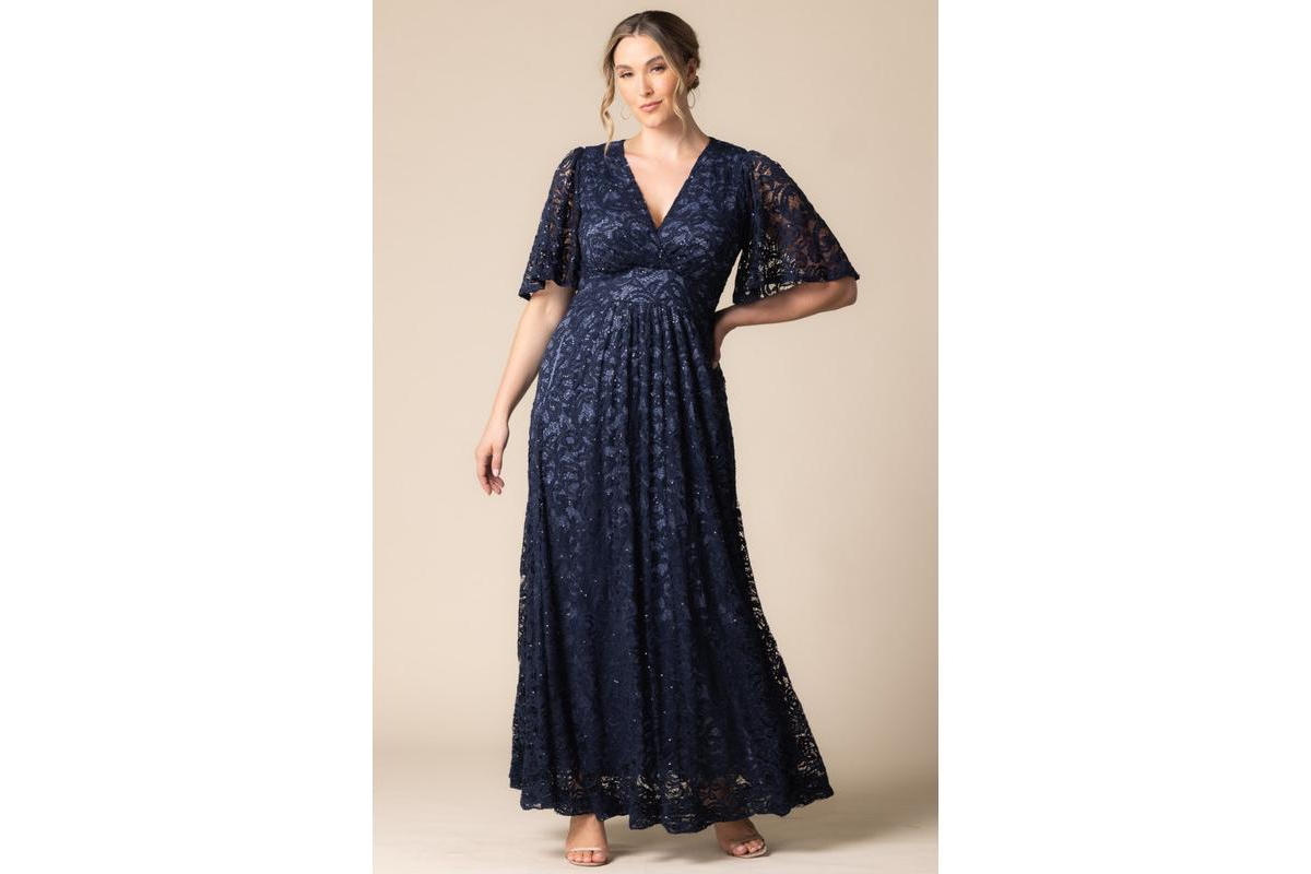 Kiyonna Plus Size Luminous Sequin Lace Evening Gown with Pockets