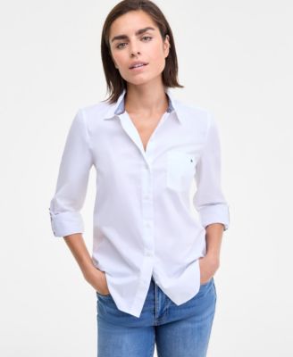 Women's Cotton Roll-Tab Button-Up Shirt