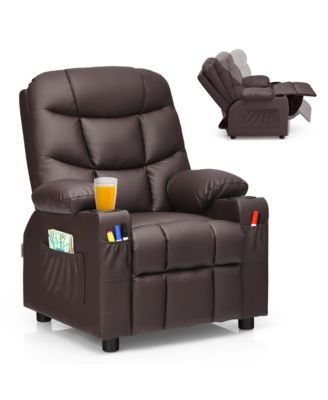 Kids Youth Recliner Chair PU Leather w/Cup Holders and Side Pockets