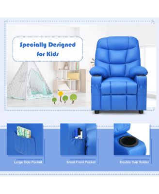 Kids Youth Recliner Chair PU Leather w/Cup Holders & Side Pockets