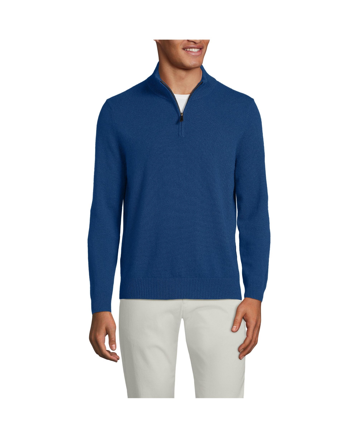 Big & Tall Fine Gauge Cashmere Quarter Zip Sweater - Northern sky heather